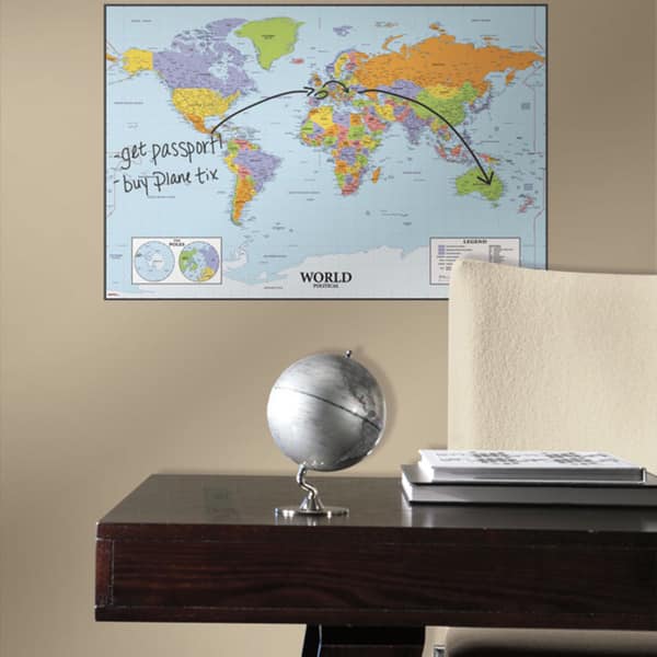 slide 1 of 1, World Map Dry Erase Peel and Stick Giant Wall Decals by RoomMates