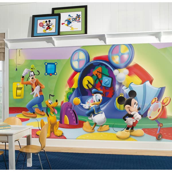 slide 1 of 1, Mickey & Friends Clubhouse Capers Chair Rail Prepasted Mural 6' x 10.5' - Ultra-strippable by RoomMates
