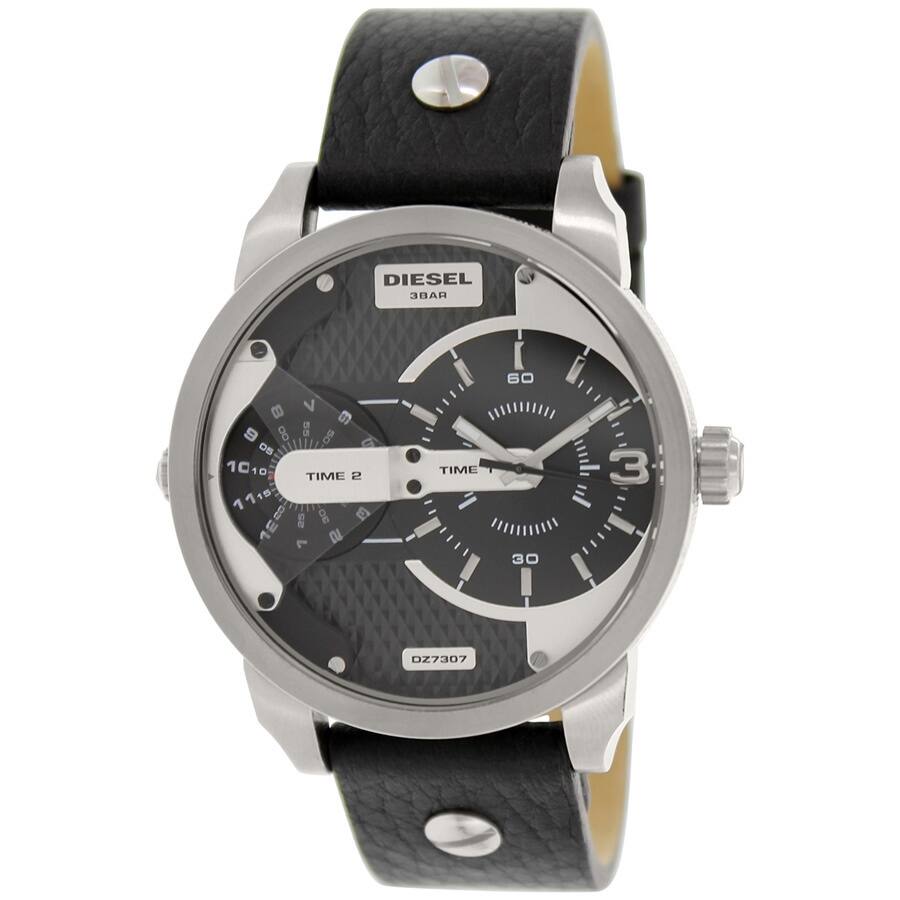 Diesel Men's Mini Daddy DZ7307 Black Leather Analog Quartz Watch with Black Dial