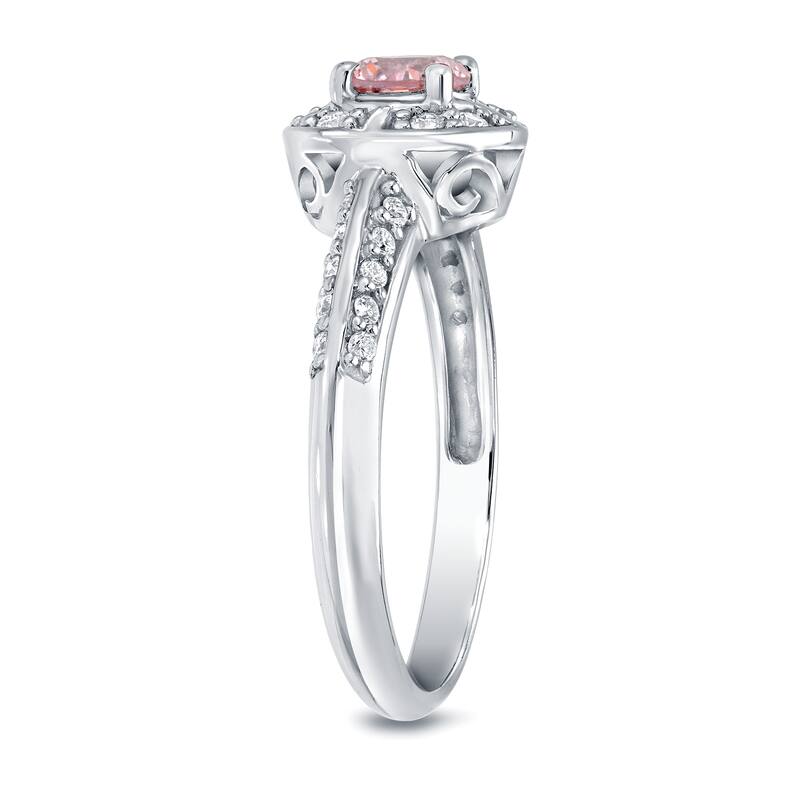 Auriya 3/4ctw Natural Fancy Pink Diamond Halo Engagement Ring 14k White Gold