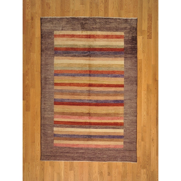 Hand-knotted Multicolored Modern Striped Gabbeh Wool Rug - 5' x 8'
