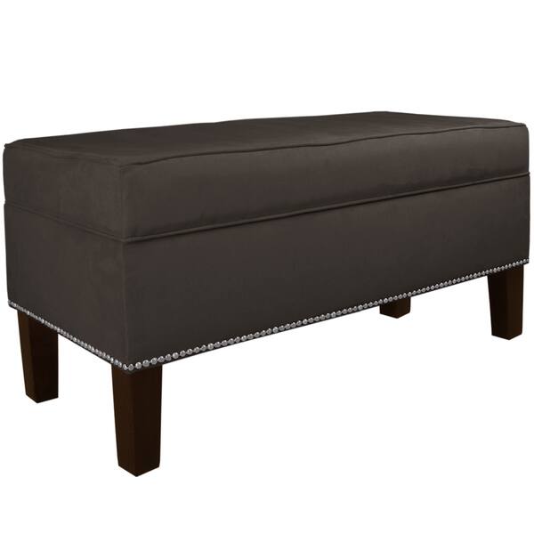 Shop Made To Order Nail Button Storage Bench In Micro Suede Grey