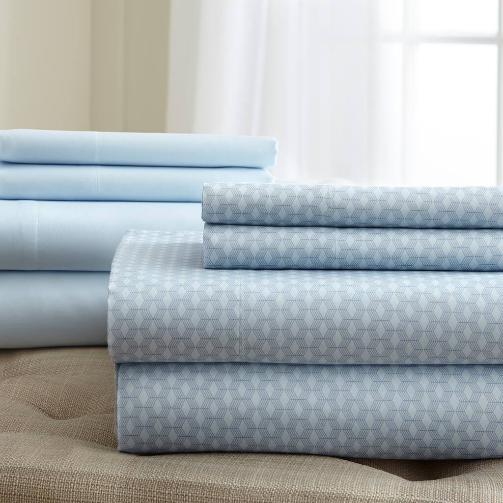 Amraupur Overseas Printed and Solid 8-piece Bed Sheet Set