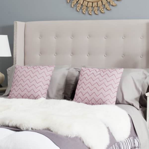 slide 1 of 5, SAFAVIEH Keegan Taupe Queen Linen Tufted Wingback Headboard