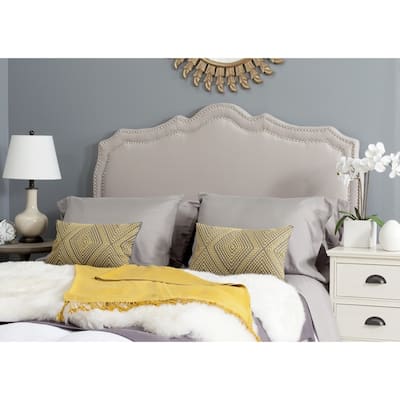 SAFAVIEH Skyler Taupe Linen Upholstered Headboard - Silver Nailhead (Queen)