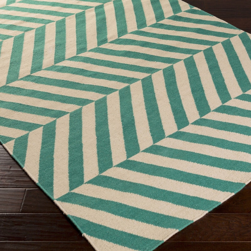 Flatweave Lugano Striped Wool Area Rug - 3'6" x 5'6" - Beige/Green