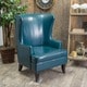 preview thumbnail 1 of 14, Canterburry High Back Bonded Leather Wing Chair by Christopher Knight Home Teal