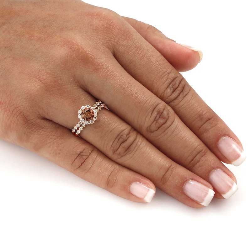 Auriya 14k Rose Gold 1 1/2ct TDW Brown Round Diamond Bridal Set Ring (SI1-SI2)