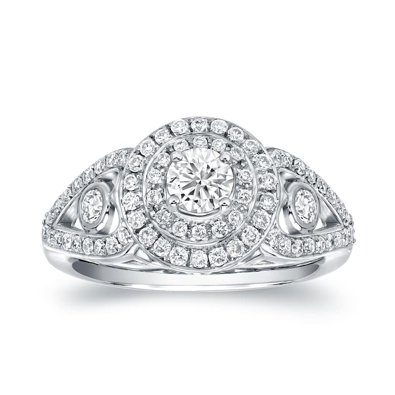 Auriya Fancy 1 1/10ct TDW Round Halo Diamond Engagement Ring 14k White Gold