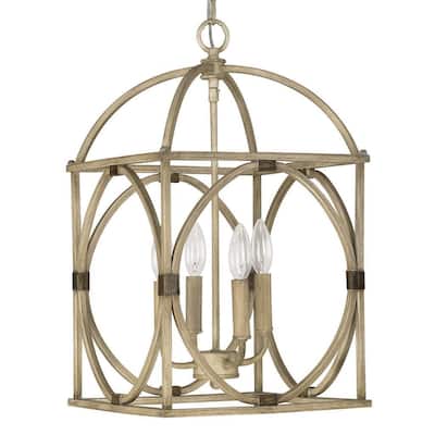 Traditional French Oak 4-light Foyer Pendant Chandelier