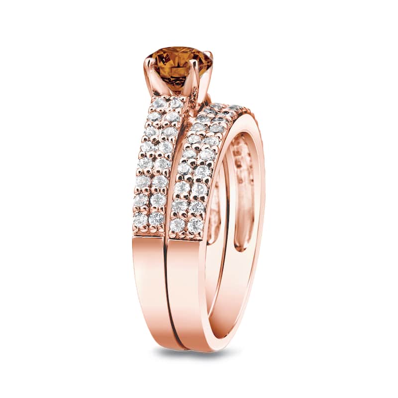 Auriya 14k Rose Gold 1 1/2ctw Double Pave Brown Diamond Engagement Ring Set