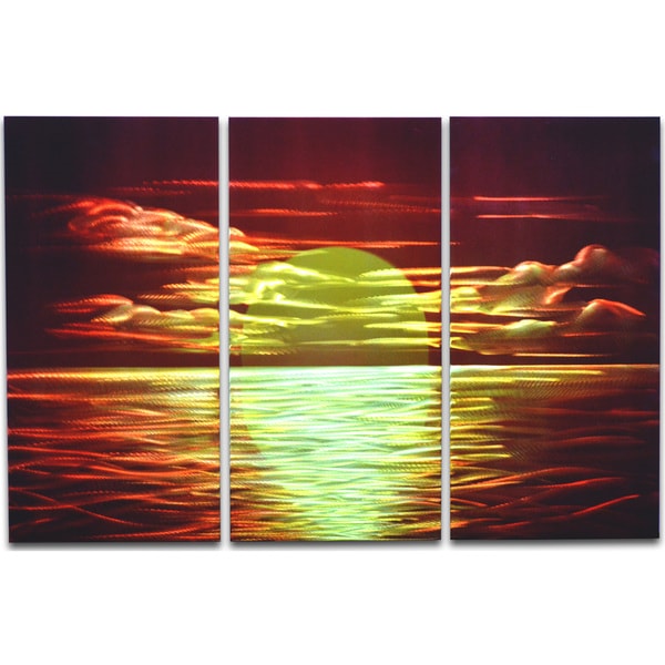 Shop Red Sunset' 3-piece Metal Wall Art - On Sale - Free Shipping Today ...