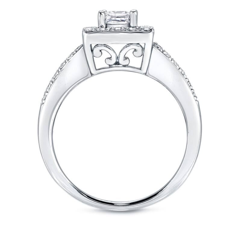 Auriya 14k Gold 1 3/8ctw Princess-cut Diamond Halo Engagement Ring Set