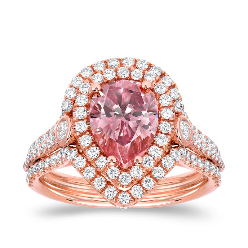 Auriya 18k Rose Gold 2 3/5ctw Fancy Pink Diamond Pear Halo Ring (VS1-VS2)