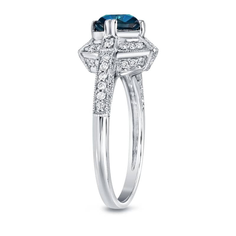 Auriya Unique 1 3/4ct TDW Blue Diamond Halo Engagement Ring 14k White Gold