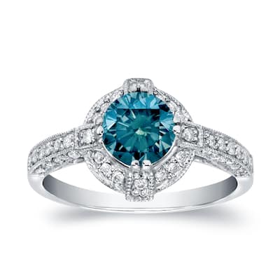 Auriya Unique 1 3/4ct TDW Blue Diamond Halo Engagement Ring 14k White Gold