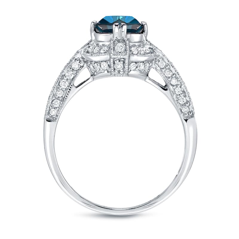 Auriya Unique 1 3/4ct TDW Blue Diamond Halo Engagement Ring 14k White Gold