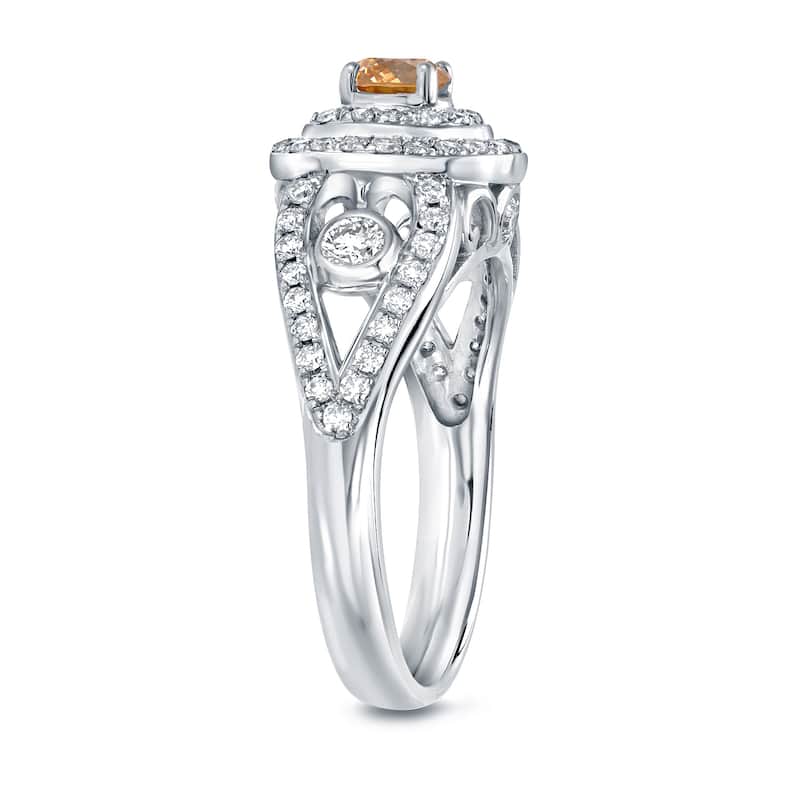 Auriya 1ct TDW Natural Fancy Yellow Diamond Halo Engagement Ring 14k White Gold