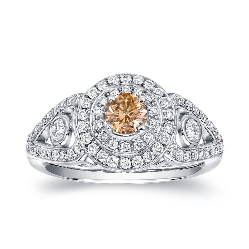 Auriya 1ct TDW Natural Fancy Yellow Diamond Halo Engagement Ring 14k White Gold