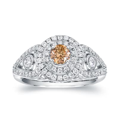 Auriya 1ct TDW Natural Fancy Yellow Diamond Halo Engagement Ring 14k White Gold