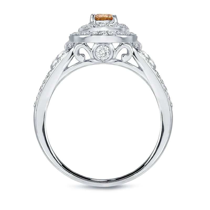 Auriya 1ct TDW Natural Fancy Yellow Diamond Halo Engagement Ring 14k White Gold