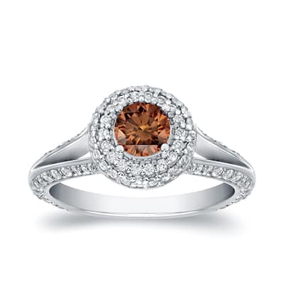 Auriya Modern Double Edge 1 1/2ct TDW Brown Diamond Halo Engagement Ring 14k White Gold