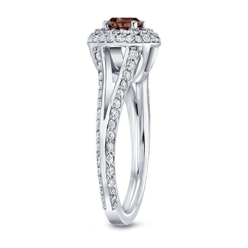 Auriya Modern Double Edge 1 1/2ct TDW Brown Diamond Halo Engagement Ring 14k White Gold