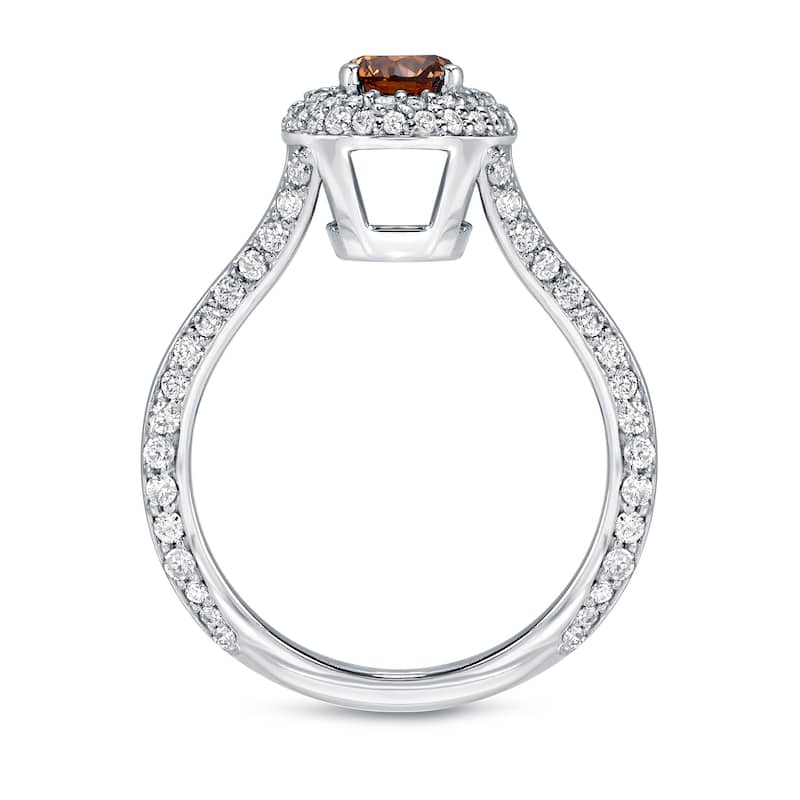 Auriya Modern Double Edge 1 1/2ct TDW Brown Diamond Halo Engagement Ring 14k White Gold