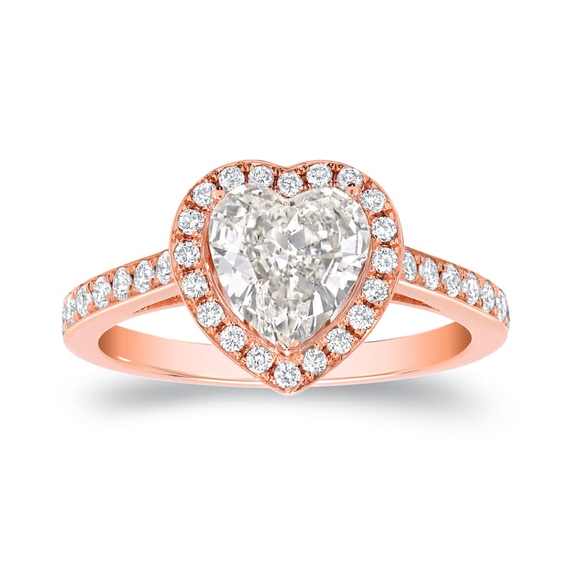 Auriya Heart Shaped Diamond Halo Engagement Ring 1 4/5ct TDW 18k Rose Gold Certified (I-J, VS1-VS2)