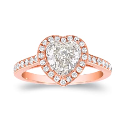 Auriya Heart Shaped Diamond Halo Engagement Ring 1 4/5ct TDW 18k Rose Gold Certified (I-J, VS1-VS2)
