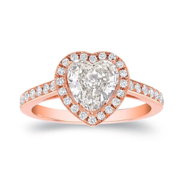 Shop Auriya 18k Rose Gold 1 4/5ct TDW Certified Heart-Shaped Diamond ...