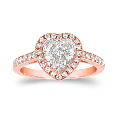 Auriya Heart Shaped Diamond Halo Engagement Ring 1 4/5ct TDW 18k Rose Gold Certified (I-J, VS1-VS2)