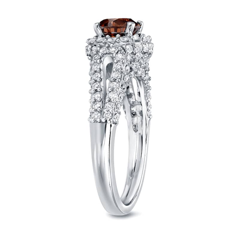 Auriya Unique 1 1/4ct TDW Brown Diamond Halo Engagement Ring 14k White Gold (H-I, SI1-SI2)