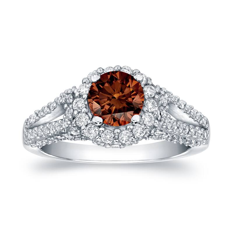 Auriya Unique 1 1/4ct TDW Brown Diamond Halo Engagement Ring 14k White Gold (H-I, SI1-SI2)