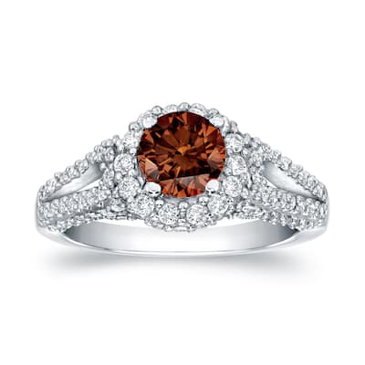Auriya Unique 1 1/4ct TDW Brown Diamond Halo Engagement Ring 14k White Gold (H-I, SI1-SI2)