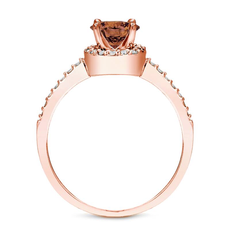 Auriya 14k Rose Gold 1ctw Brown Diamond Halo Engagement Ring Set