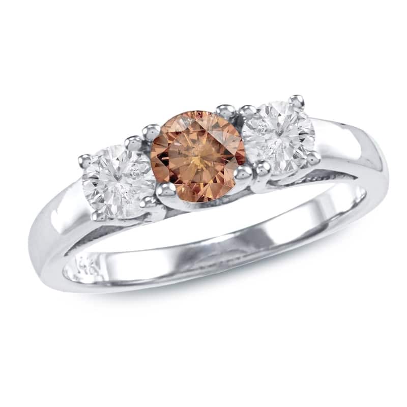 Auriya 14k Gold 1ctw 3-Stone Brown Diamond Engagement Ring (SI1-SI2) - White - 4