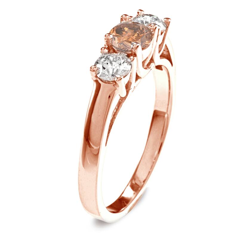 Auriya 1ctw 3 Stone Brown Diamond Engagement Ring 14k Rose Gold