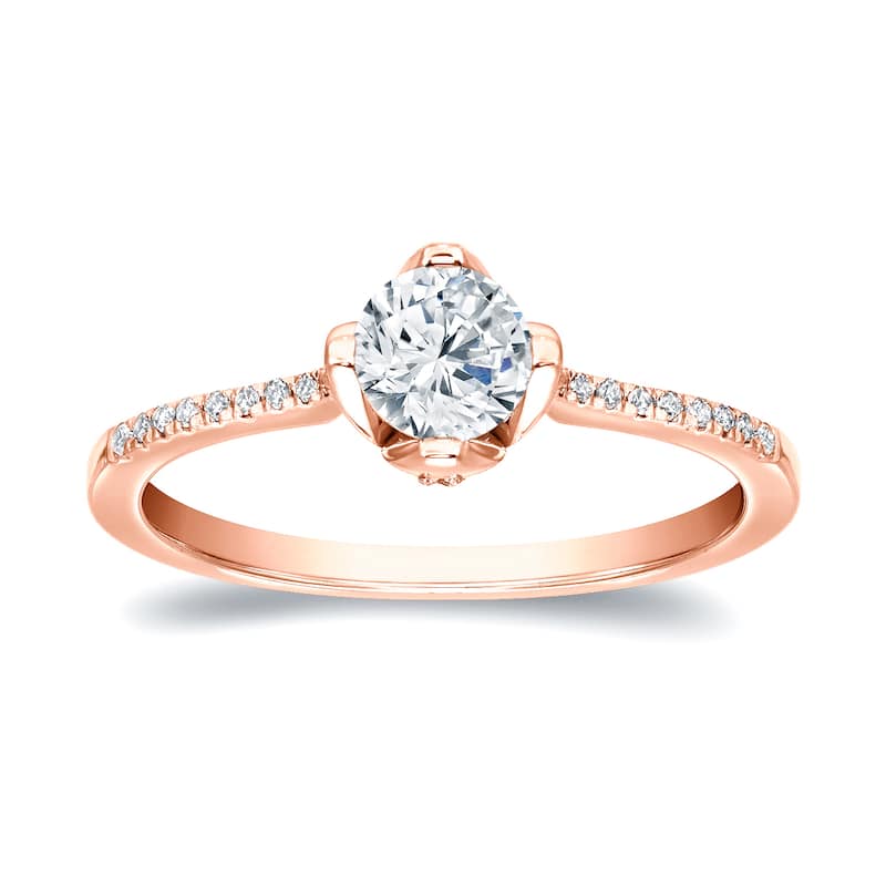 Auriya 4/5ct TDW Round Diamond Engagement Ring 14k Gold Certified (H-I, SI1-SI2)