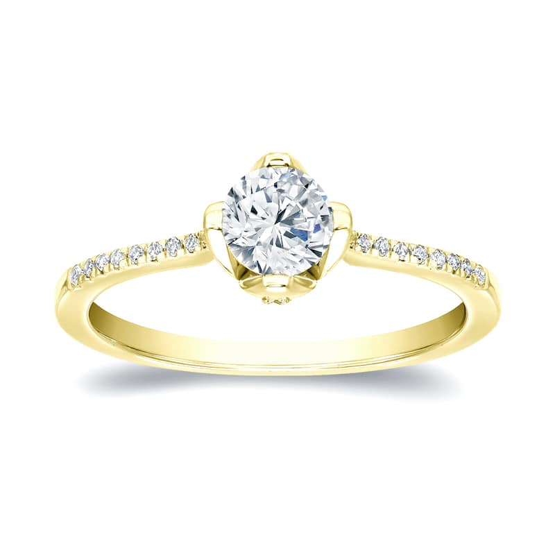 Auriya 4/5ct TDW Round Diamond Engagement Ring 14k Gold Certified (H-I, SI1-SI2)