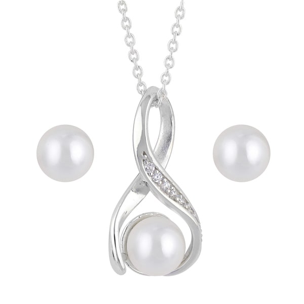 Sunstone Sterling Silver Freshwater Pearl Cubic Zirconia Infinity