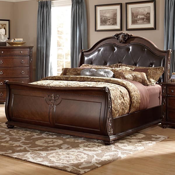 Oakmont Manor Black Leather Tufted Bed - Overstock - 9532724