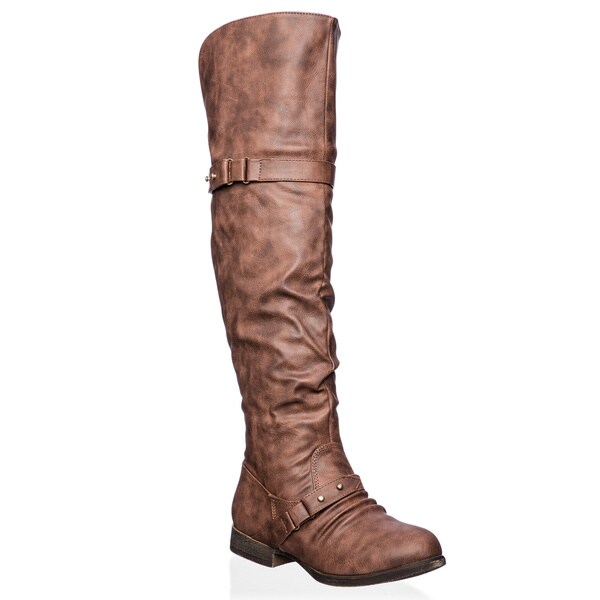 Shop Top Moda Step-22 Women's Over-the-Knee Buckle Riding Boots - Free ...