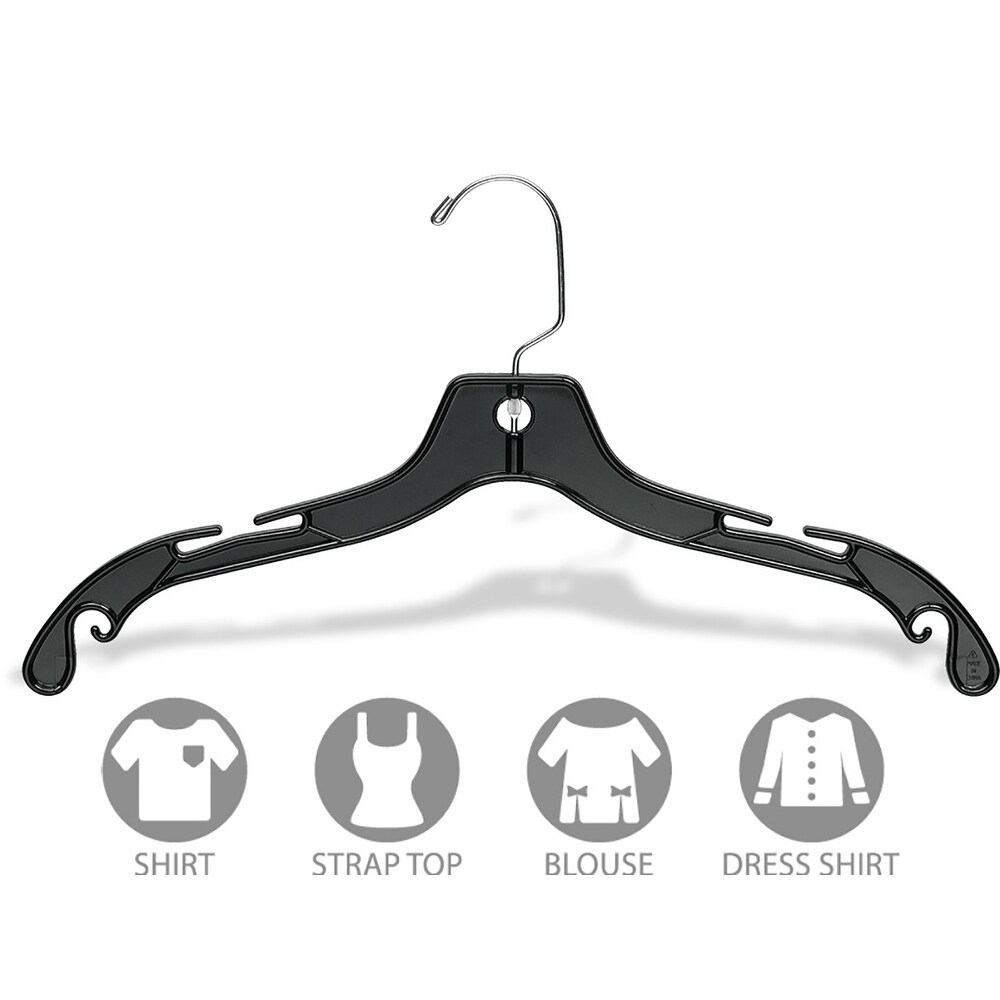 Hanger Central Recycled Black Heavy Duty Plastic Shirt Blouse Garment Hangers with Polished Metal Swivel Hooks, 15 inch, 10 Pack, Size: 15 inch