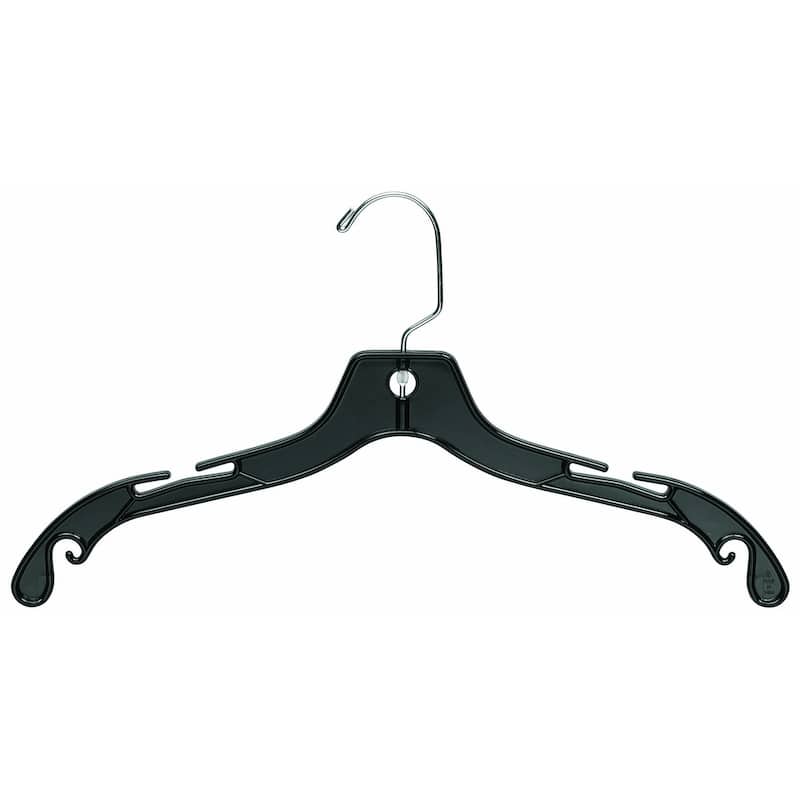 Black Plastic Top Hangers with Chrome Swivel Hook, Set of 100