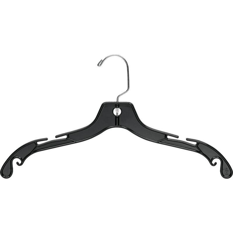 Black Plastic Top Hangers with Chrome Swivel Hook, Set of 100