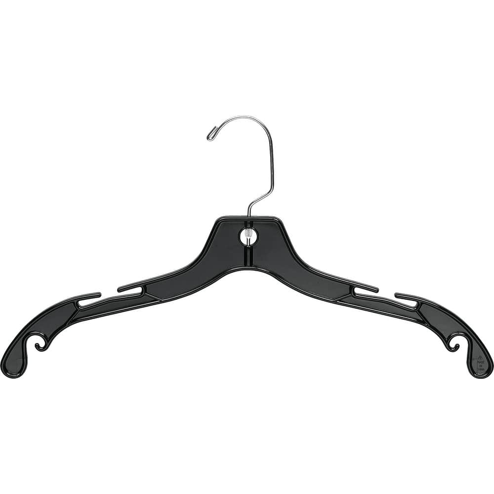 Black Plastic Top Hangers with Chrome Swivel Hook, Set of 100