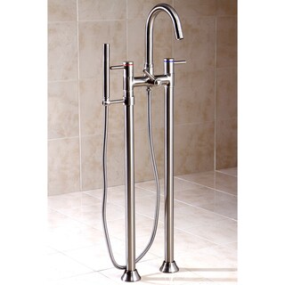 Dual Post Floor Mount Satin Nickel Tub Filler with Hand Shower