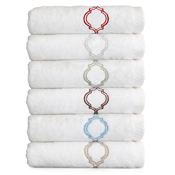 Authentic Hotel and Spa Embroidered Tile Turkish Cotton Hand Towel
