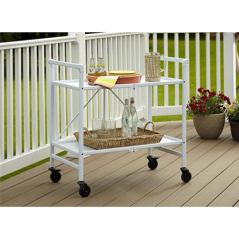 Avenue Greene Outdoor/ Indoor Metal Slat Folding Serving Cart - White